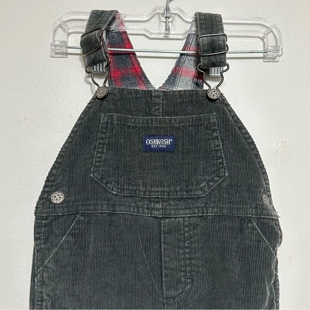 Oshkosh Vestbak Corduroy Overalls Plaid Flannel Lined Bibs Baby 6-9 Months Snaps